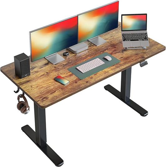 FEZIBO Electric Standing Desk Height Adjustable, 55 x 24 Inches Sit Stand up Desk, Home Office Computer Desk Rising Memory Presets (Vintage Brown)