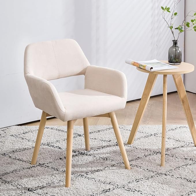 Mid Century Modern Dining Chairs Set of 2 & 4 & 6 Comfy Accent Chair Upholstered Kitchen Dining Living Room Chairs for Bedrooms Waiting Room Home Arm Desk Chair No Wheels (Beige, 2)
