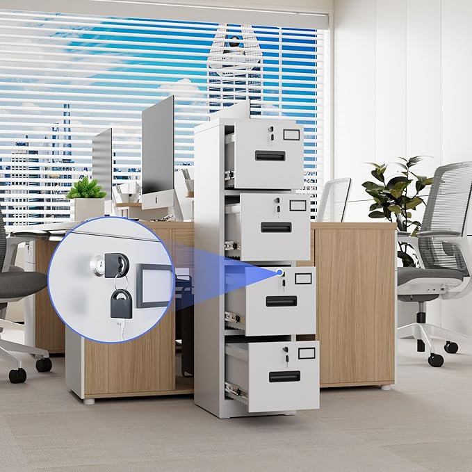 SUXXAN 4 Drawer File Cabinet, Metal Vertical File Storage Cabinet with Lock, Office Home Steel Vertical File Cabinet for A4 Letter/Legal Size, 14.96" W x 17.72" D x 55.2" H, Assembly Required