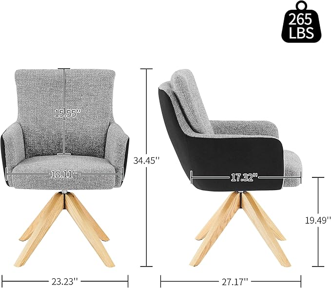 Art Leon Office Chair No Wheels - Mid Century Modern Desk Chair, Fabric Upholstered Desk Chair Swivel Accent Chair with Oak Wood Legs for Living Room Home Office, Gray Black