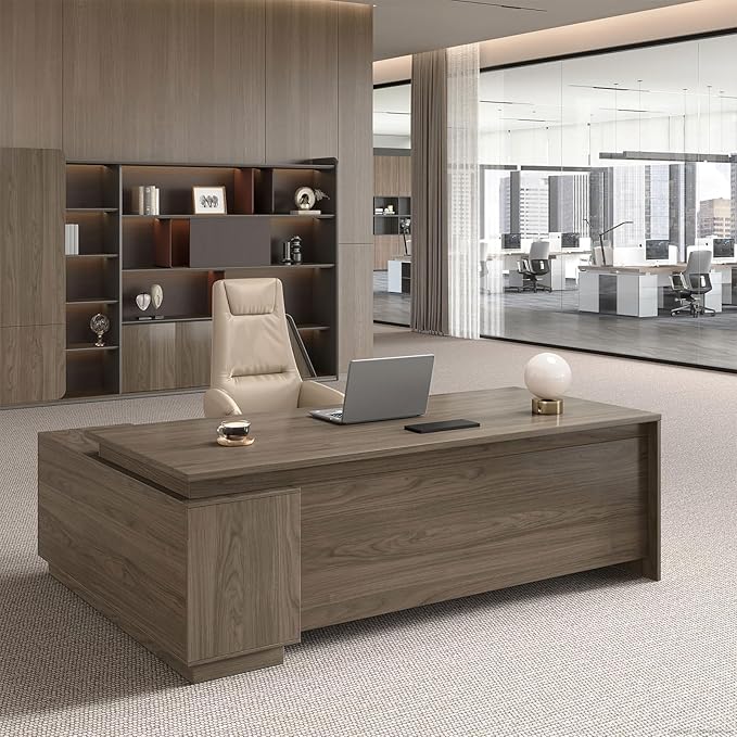 L Shape Executive Office Desk with Reversible Cabinets, Lockable Drawers, Cable Box & Privacy Panel – Modern Wood Grain Desk for Home Office or Business Use(Black Walnut,63" L*32" W*30" H)