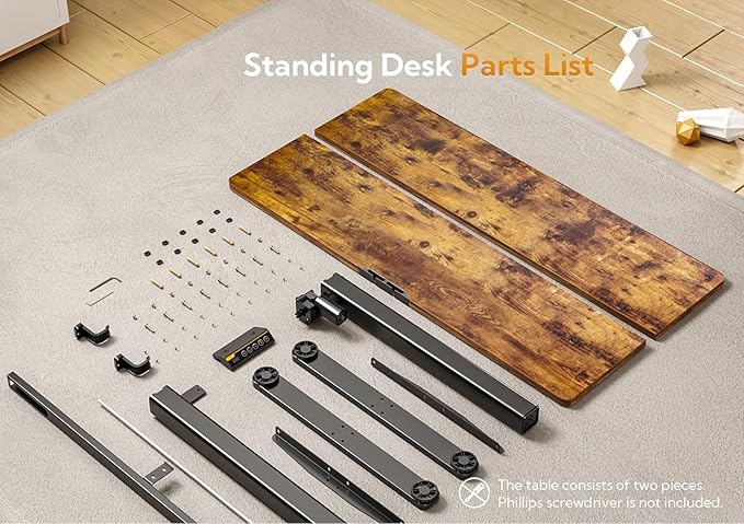 Seang Electric Standing Desk, Adjustable Height with 3 Memory Presets, 55x24 Inch Sit Stand with Splice Board for Home Office Computer Workstation, Black Frame/Rustic Brown Top