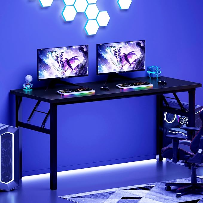 Need Office Computer Desk - 54.3L Sturdy and Heavy Duty Folding Laptop Table, Writing Table Home Office Desk, No Assembly Required Black