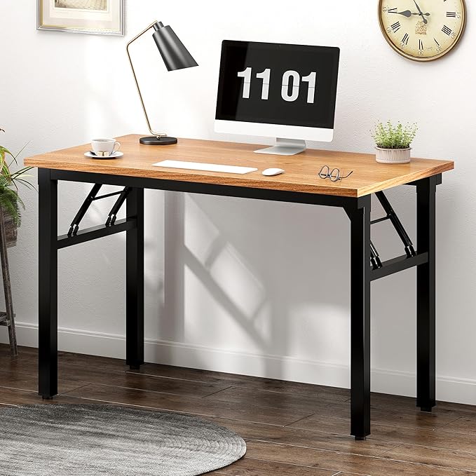 sogesfurniture Computer Desk Office Desk 39.4 inches Folding Table Laptop Desk Computer Table Workstation with BIFMA Certification No Assembly Required,Teak with Black Leg BHUS-AC5BB-100