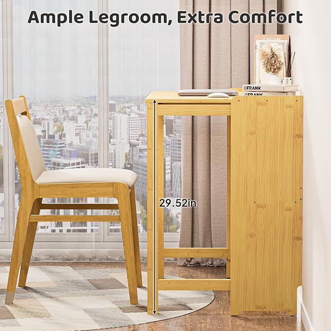 32.7" Bamboo Folding Desk, Space-Saving Foldable Computer Desk for Small Spaces, Portable Home Office Writing Desk for Bedroom, Study, or Apartment, Easy Assembly,Natural
