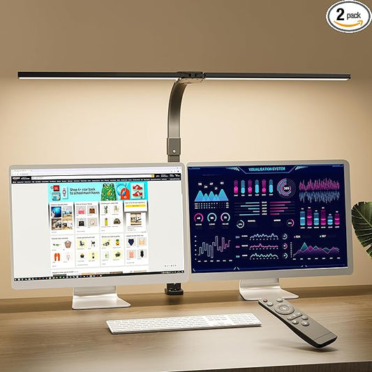 LED Double Head Desk Lamp,24W Brightest Architect Double Swing-arm Table Lamps,5 Adjustable Brightness Color Temperature ，for Workbench/Monitor/Home/Reading/Offices/Bedrooms/Dormitories