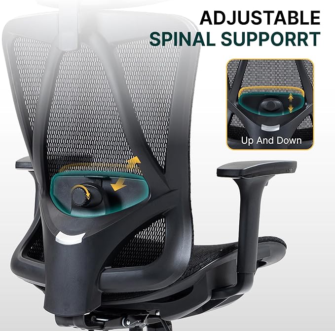 Mesh Ergonomic Office Chair,High Back Mesh Gaming Chair with Lumbar Support,Adjustable Headrest and Armrests for Home Office Desk Chair (Americana, Black)