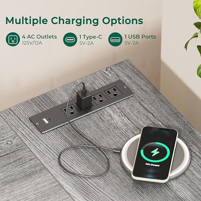 Huuger L Shaped Office Desk with Power Outlets, 47 Inch Computer Desk with 3 Drawers, Shelves, for Gaming, Corner Work, Home Office, Study, Grey