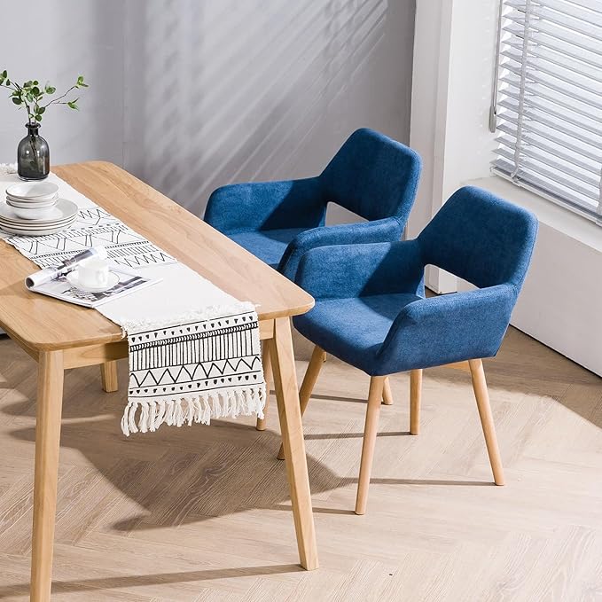 Mid Century Modern Dining Chairs Set of 6 & 4 & 2 Comfy Accent Chair Upholstered Kitchen Dining Living Room Chairs for Bedrooms Waiting Room Home Arm Desk Chair No Wheels (Blue, 6)