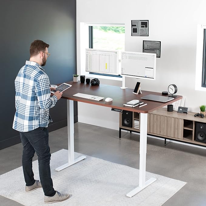 VIVO Electric 71 x 36 in Standing Desk, Memory Height Adjustment, 1B Series, Dark Walnut Top White Frame, DESK-KIT-1W7D-36