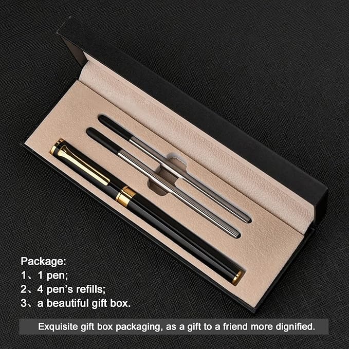 YIVONKA Luxury Ballpoint Pen Black Refill Line width 0.5mm,Best Office Pen Gift for Men & Women Professional Executive,Nice BallPens Classy Gift Box (Black)