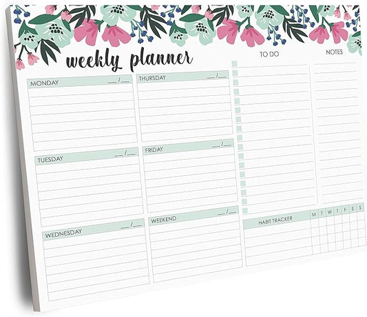 Weekly Planner Pad, 52 Letter Size Tear Off Sheets, 8.5” x 11” Undated Calendar Weekly Desk Planner Notepad, Daily Schedule Priorities To Do List for Week (Style 1)
