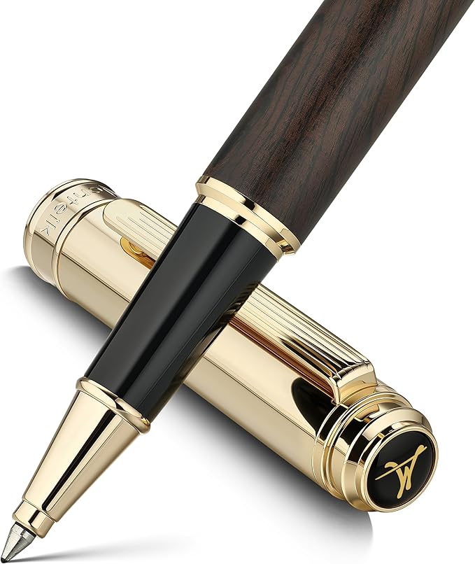 316 Luxury Journaling Pen, Nice Natural Wood for Writing, 24K Gold Accents, Schmidt refill, Fancy Rollerball, Wooden Gift Set for Men & Women, Executive & Graduation Work Christmas Pens-Blackwood