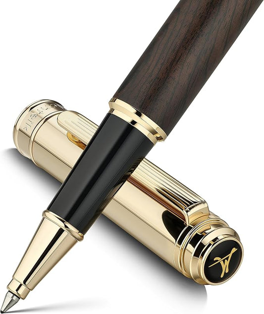 316 Luxury Journaling Pen, Nice Natural Wood for Writing, 24K Gold Accents, Schmidt refill, Fancy Rollerball, Wooden Gift Set for Men & Women, Executive & Graduation Work Christmas Pens-Blackwood