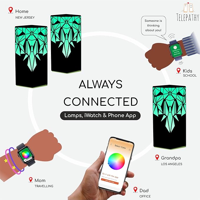 Telepathy Lamp - Friendship Lights, Long Distance Touch Lamps, Raining Diamonds Design with Apple Watch Connectivity, Simple App Based Set-up (Set of 2)