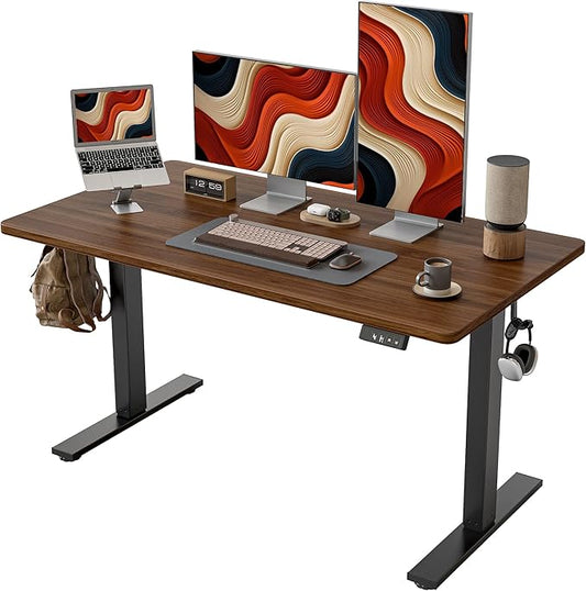 TIQLAB Electric Standing Desk, Adjustable Height Stand up Desk, 55 * 24 Inches Sit Stand Home Office Table with Splice Board, Black Walnut