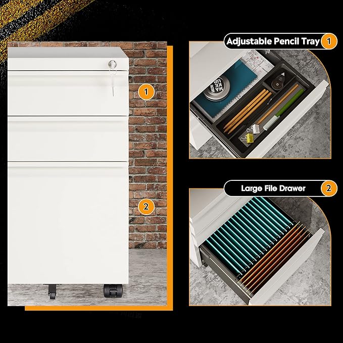 DEVAISE 3-Drawer Mobile File Cabinet (Under Office Desk), Assembled Except Casters, Fits Letter/Standard Sizes, White