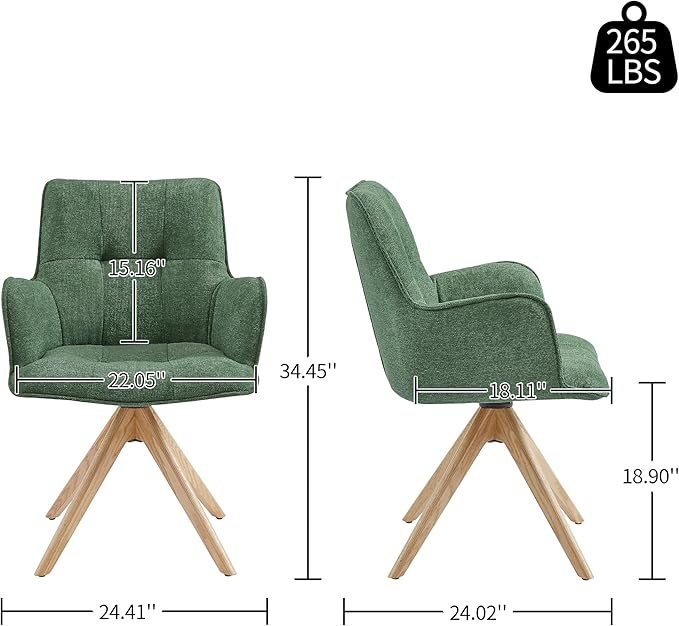 Art Leon Office Chair No Wheels - Mid Century Modern Swivel Desk Chair, Faux Leather Upholstered Accent Chair with Oak Wood Legs for Small Space Living Room Bedroom, Green