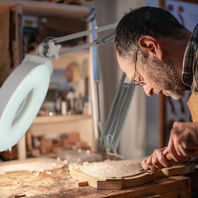 10X Magnifying Glass with Light and Stand, Lighted Magnifying Glasses for Close Work, Reading, Crafts, Jewelry, Sewing, Soldering, Desk Lamp with Adjustable Stainless Steel and Real Glass Magnifier