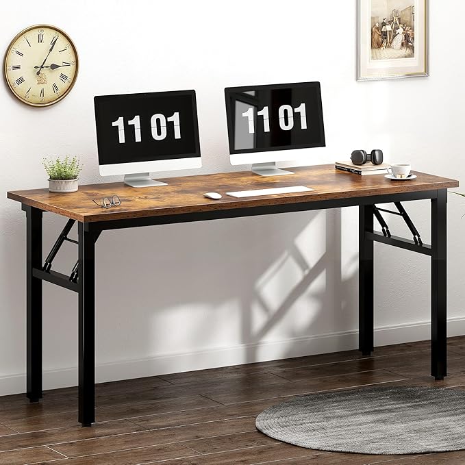 sogesfurniture Folding Computer Desk Office Desk 54.3 inches, Modern No Assembly Laptop Workstation Desk for Small Space, Multifunction Gaming Study Writing Table for Home Office, Rustic Brown