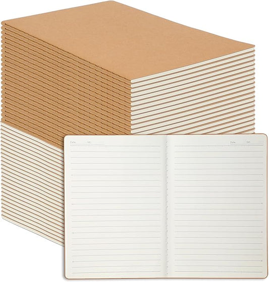 miikoul 48 Pack A5 Kraft Paper Notebook Lined Journal Bulk, 8.3 X 5.5 Inch, 60 Pages/30 Sheets, 80gsm, Travel Notebook Notepad for Adult, Students, Gift, Office, Back to School Supplies