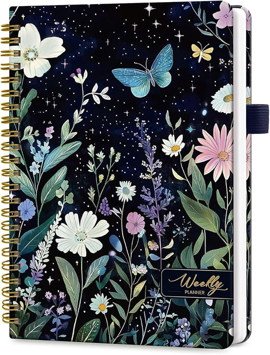 Undated Weekly Planner, Weekly To Do List Notebook with Goal & Habit Tracker Organizer, A5 Weekly Planner Notebook with Spiral Binding, 6.1" x 8.2" - Celestial Garden