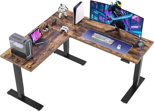 SANODESK L Shaped Standing Desk Adjustable Height, Electric Corner Standing Desk, 71 x 63 inch Sit Stand Computer Table with Splice Board, Rustic Brown