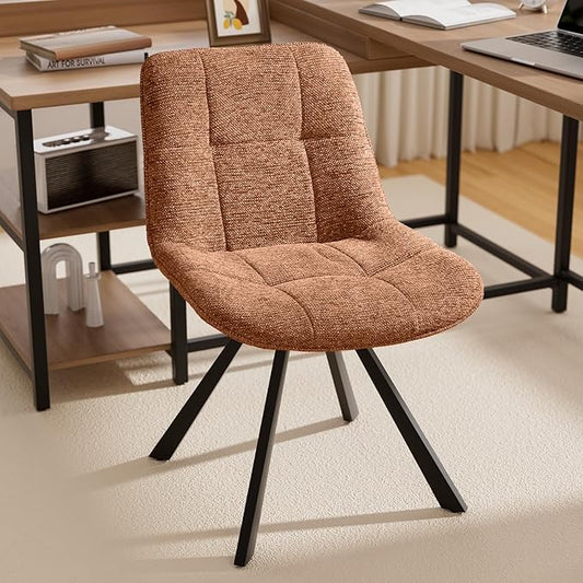 Mid Century Modern Armless Desk Chair No Wheels, Swivel Accent Chair, Velvet Upholstered Swivel Vanity Chair with Back and Metal Legs for Bedroom, Home Office, Caramel Brown