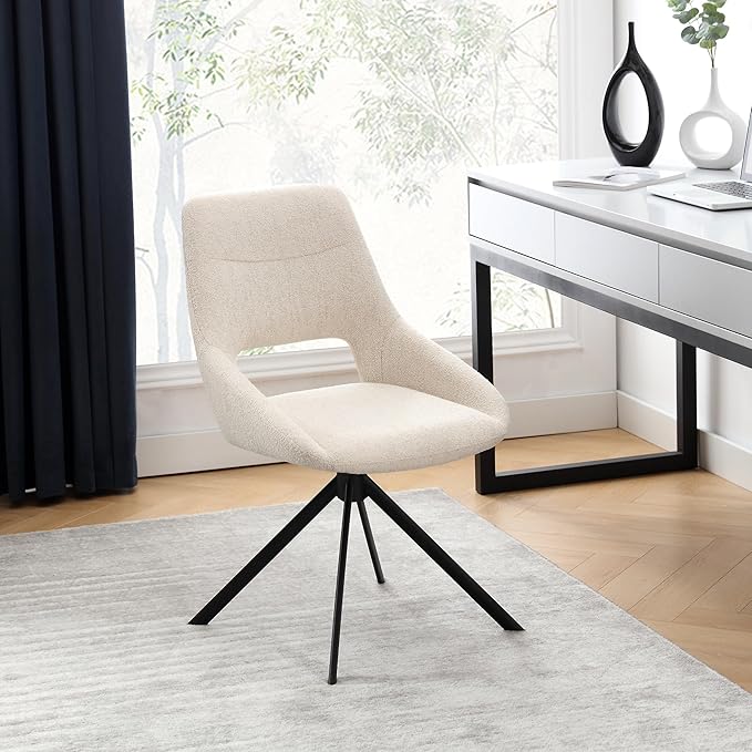 Mid Century Modern Desk Chair No Wheels Set of 1, Linen Fabric Swivel Dining Chair with Metal Legs, Swivel Accent Chair Armchair for Small Spaces, Home Office, Living Room, Bedroom, Beige