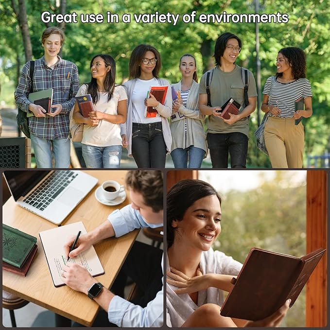 AHGXG Thick Journal Dotted Notebook for Men - 320 Numbered Pages A5 Notebook for Writing, 100gsm Dot Paper, Vintage Leather Hardcover, for Women Work Office School, 5.75'' X 8.38''- Black