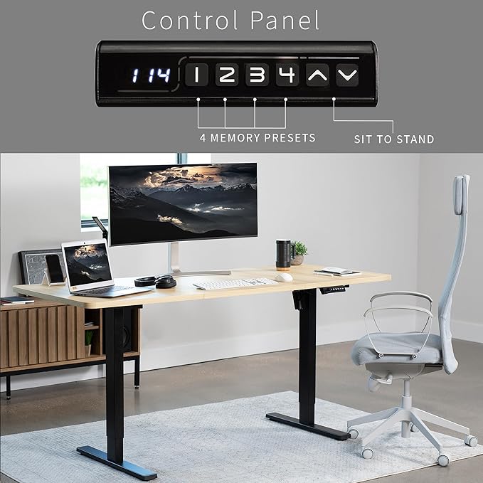 VIVO Electric 71 x 30 in Standing Desk, Memory Height Adjustment, 1B Series, Light Wood Top Black Frame, DESK-KIT-1B7C