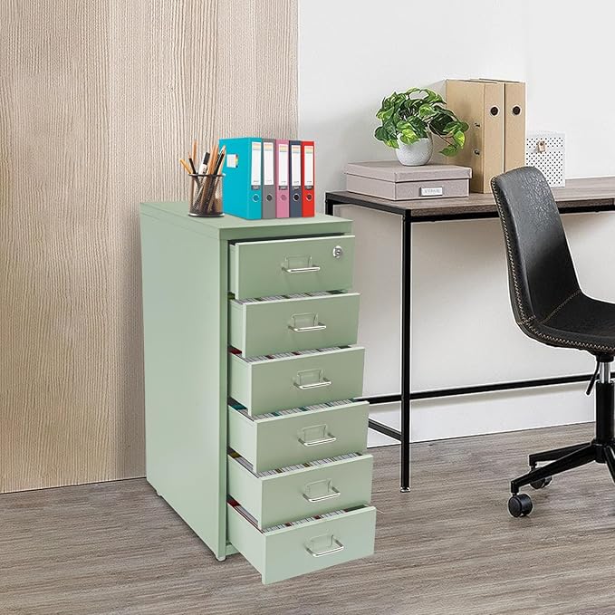 6 Drawers Rolling File Cabinet, Metal Filing Cabinets with Lock, 27 inch H Vertical Filing Organization Under Desk for Home Office, Heavy Duty Metal Storage Cabinet for A4/Letter/Legal Size File