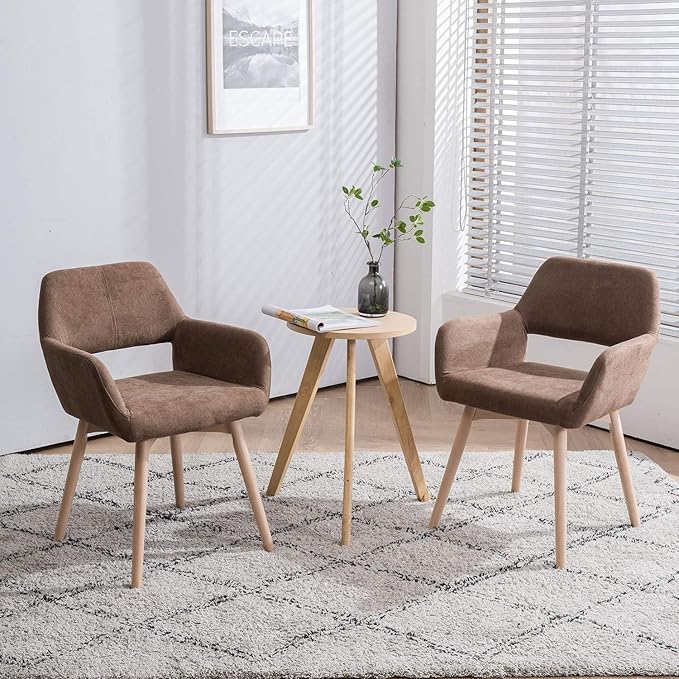 Mid Century Modern Dining Chairs Set of 6 & 4 & 2 Comfy Accent Chair Upholstered Kitchen Dining Living Room Chairs for Bedrooms Waiting Room Home Arm Desk Chair No Wheels (Brown, 6)