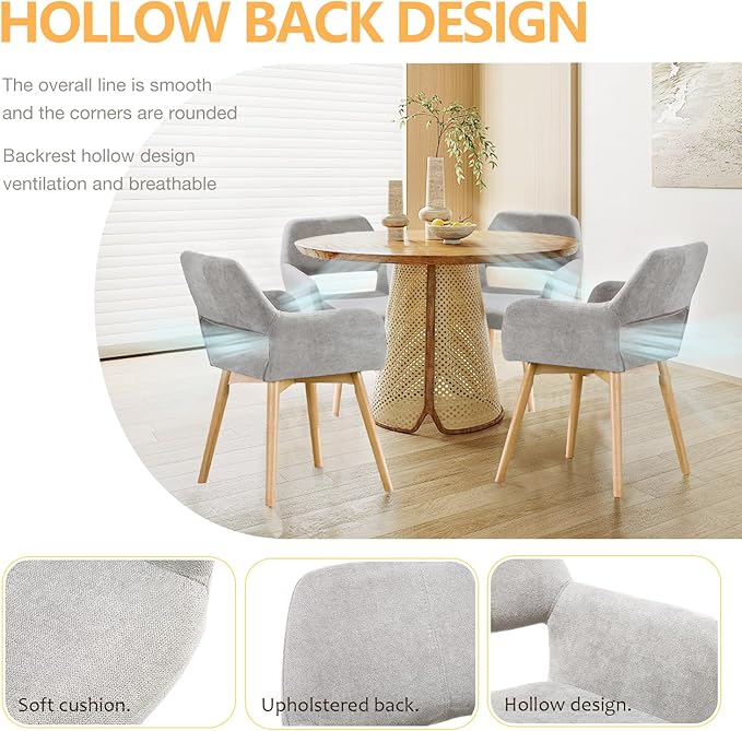 Mid Century Modern Dining Chairs Set of 6 & 4 & 2 Comfy Accent Chair Upholstered Kitchen Dining Living Room Chairs for Bedrooms Waiting Room Home Arm Desk Chair No Wheels (Gray, 6)