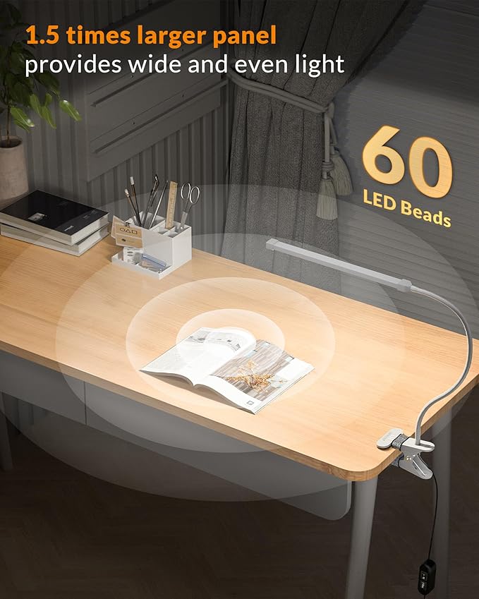 LEPOWER Led Clip on Light, 5W Reading Lights for Books in Bed with Gooseneck, Adjustable Color Temperature Clip Lamp, Ideal for Bedtime Reading and Piano Light, Metal, White