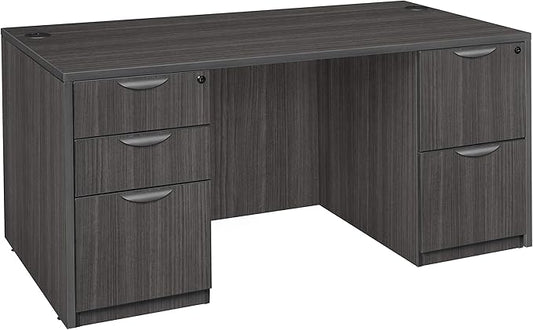 Regency Legacy Double Pedestal Desk with Five Drawers, 66", Ash Grey