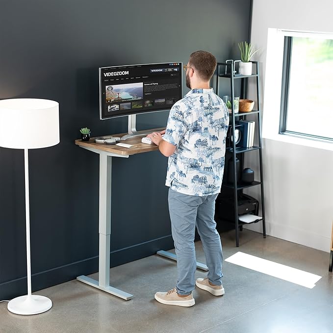 VIVO Electric 43 x 24 in Standing Desk, Memory Height Adjustment, 1B Series, One-Piece Reclaimed Wood Top, Gray Frame, DESK-KIT-1G4P