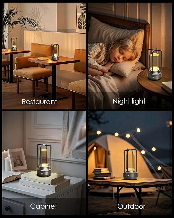 Set of 2 Cordless Table Lamps, LED Rechargeable Battery Operated Desk Lamps with 3 Color Stepless Dimmable, Small Light Portable for Outdoor Patio Bar Restaurants Bedroom Bedside (Silver)