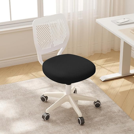 Armless Desk Chair, Height Adjustable Swivel Office Rolling Task Chairs with Soft Mesh Padded Cushion, Ergonomic Small Study Computer Chair for Girls Boys Teens (Black White, 1PC)