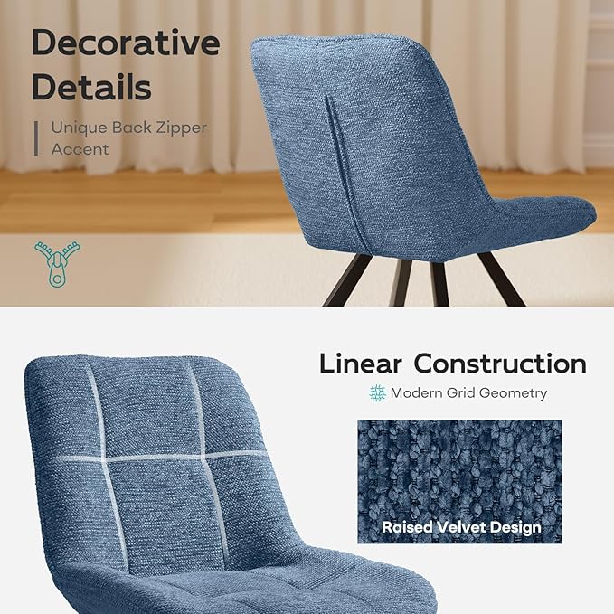 Mid Century Modern Armless Desk Chair No Wheels, Swivel Accent Chair, Velvet Upholstered Swivel Vanity Chair with Back and Metal Legs for Bedroom, Home Office, Ocean Blue