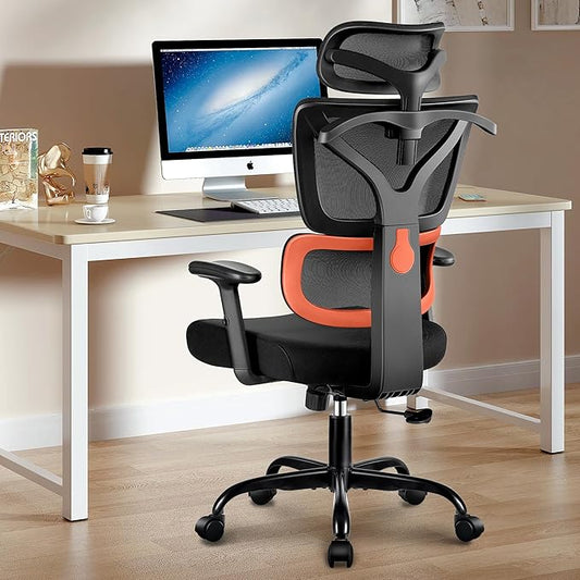 Winrise Office Desk Chair - Ergonomic High Back Reclining Gaming Chair with Breathable Mesh, Lumbar Support, Adjustable Armrests (Big and Tall - Orange)