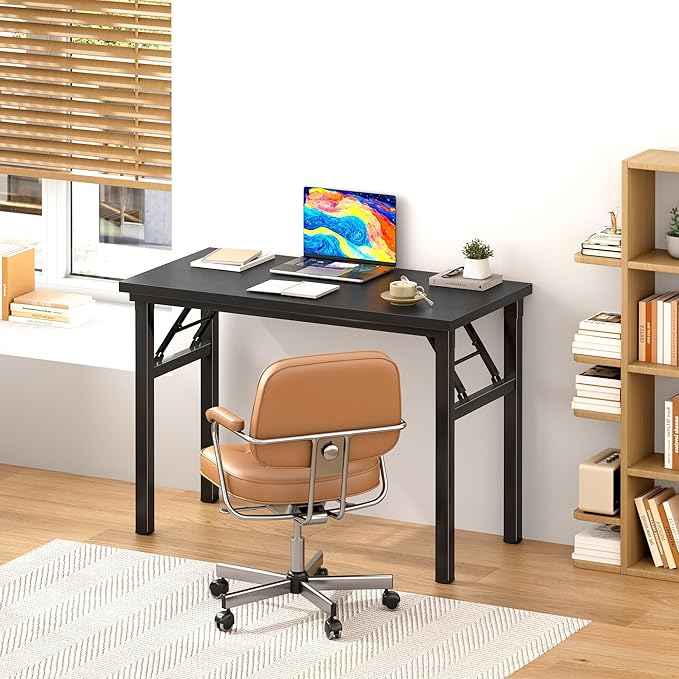 sogesfurniture Small Computer Desk 31.5 inches Folding Table No Assembly Sturdy Writing Desk Folding Desk for Small Spaces, Black