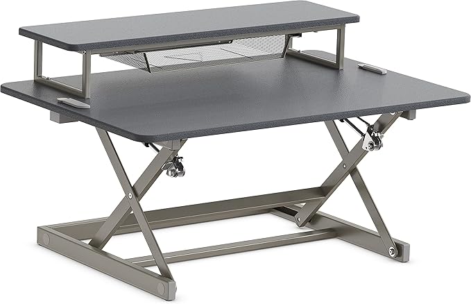 SHW 36-Inch Height Adjustable Standing Desk Converter Sit to Stand Riser Workstation, Gray