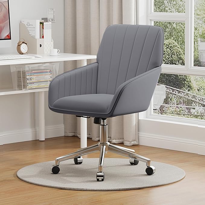 YISHENG Velvet Office Desk Chair with Silver Base, with Wheels,Modern Height Adjustable 360 Degree Swivel Upholstered Vanity Chairs with Arms for Living Room Bedroom,Gray