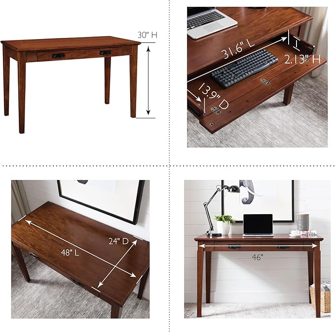 Leick Home 82400 Mission Writing Computer Desk with Drop Front Keyboard Drawer, for Home Office, Solid Wood, Mission Oak