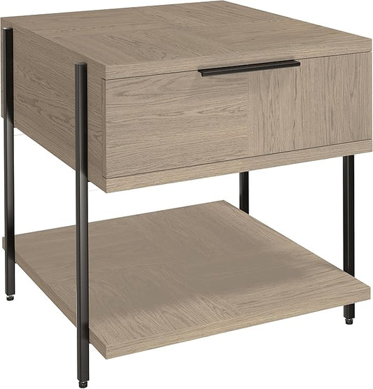 Hekman Furniture Drawer Lamp Table - Modern Gray Finish Solid Wood with Parquet Veneer Sleek Metal Legs Elegant Accent Table with Storage for Living Room Hallway Entryway & Decor Piece