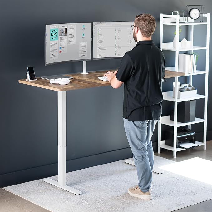VIVO Electric 71 x 30 in Standing Desk, Memory Height Adjustment, 1B Series, Reclaimed Wood Top White Frame, DESK-KIT-1W7P