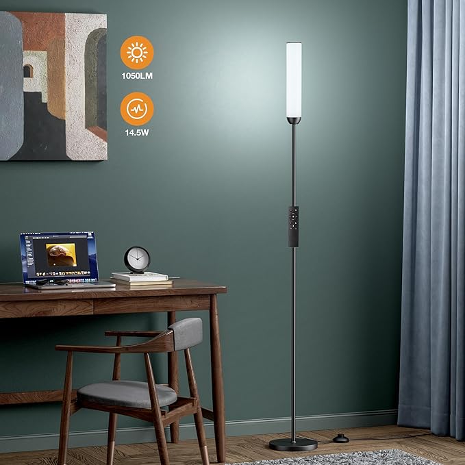 LED Floor Lamp with Remote Control, 65" Standing Lamp with Stepless Adjustable 3000K-6500K Colors & 5%-100% Brightness, Foot Switch(Black)