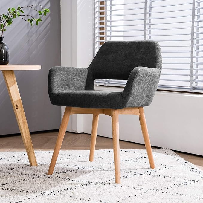 Mid Century Modern Dining Chairs Set of 4 & 2 & 6 Comfy Accent Chair Upholstered Fabric Kitchen Dining Living Room Chairs for Bedrooms Waiting Room Home Arm Desk Chair No Wheels (Charcoal, 4)