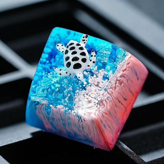 Sea Turtle Artisan Keycap Hot Pink and Blue R1 SA Profile Custom Sea Creatures Keycaps 1U ESC Handmade Gaming Resin Key Cap Cherry MX Switch Compatible Mechanical Keyboard Turtle Lover Gift